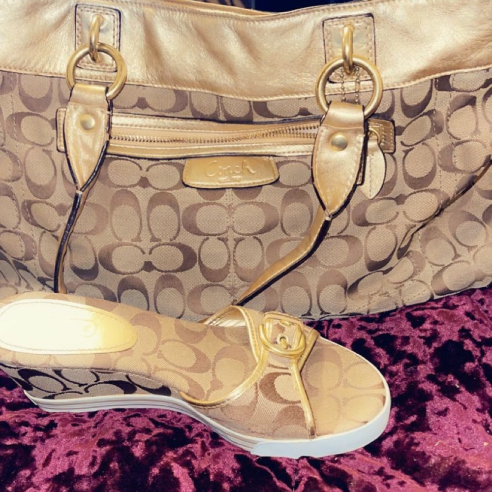 100 % Authentic Coach bag with match wedge sandal